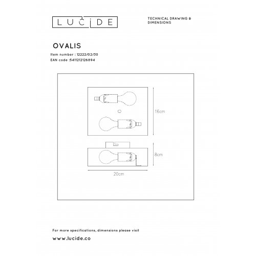 LUCIDE OVALIS Wall Light 2xE14/9W Black/Gold nástěnné svítidlo - obrázek