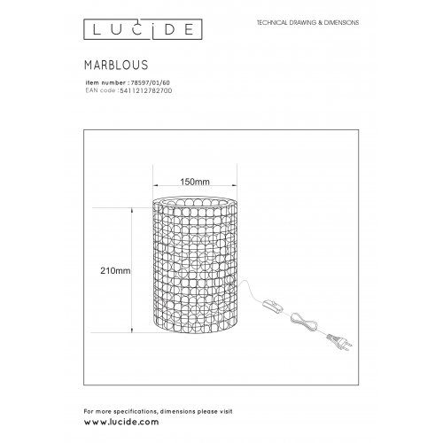 LUCIDE MARBELOUS Table lamp E14/40W Clear stolní lampa - obrázek