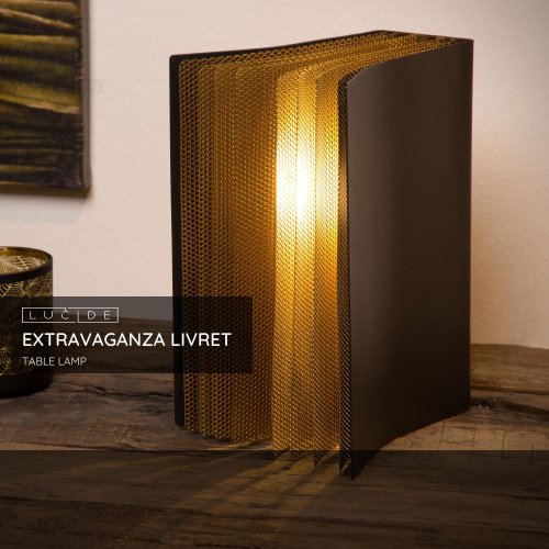 LUCIDE LIVRET Table lamp E14/40W Black/Gold stolní lampa - obrázek