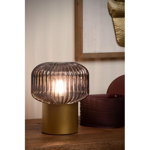 LUCIDE JANY Table lamp E14/40W Matt Gold/Smoke glass stolní lampa - obrázek