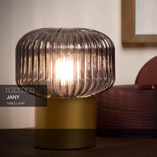 LUCIDE JANY Table lamp E14/40W Matt Gold/Smoke glass stolní lampa - obrázek