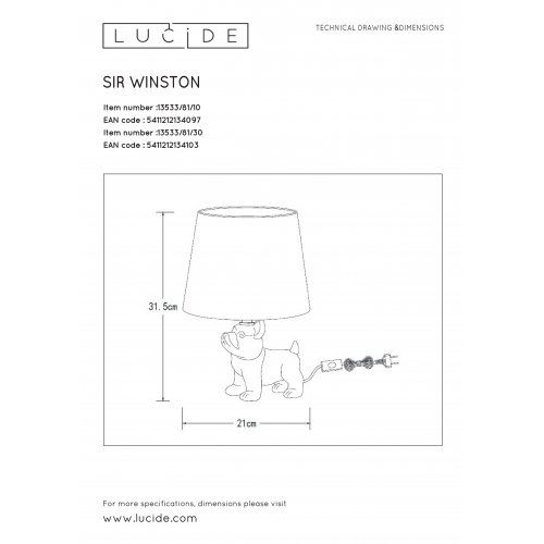 LUCIDE SIR WINSTON Table Lamp E14/40W 31.5H Black /Black stolní lampa - obrázek