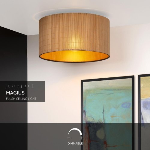 LUCIDE MAGIUS Ceiling lightRattan E27/40W Black/natur - obrázek