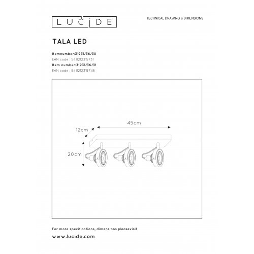 LUCIDE TALA LED Spot 3x GU10/12W DTW Black bodové svítidlo, bodovka - obrázek